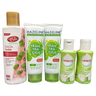 Combo 5 món du lịch gồm: 1 Sữa tắm 100g + 2 Rửa mặt 40g (Hàng khuyến mãi) + 2 dung dịch vệ sinh 60ml (Hàng khuyến mãi)