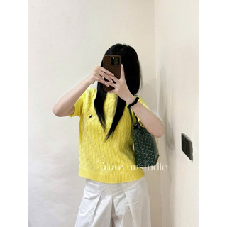 LT - Áo len nữ cộc tay cổ tròn xoắn thừng túi ngực free size len quảng châu hoạ thêu 1228