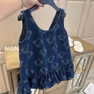 Váy hai dây bản lớn khoét lưng đính nơ lớn hoạ tiết dáng suông chân nhún xoè xinh tiểu thư cho nàng - BaoTrang.clothes