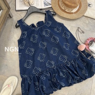 Váy hai dây bản lớn khoét lưng đính nơ lớn hoạ tiết dáng suông chân nhún xoè xinh tiểu thư cho nàng - BaoTrang.clothes