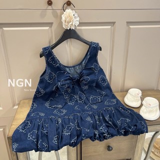 Váy hai dây bản lớn khoét lưng đính nơ lớn hoạ tiết dáng suông chân nhún xoè xinh tiểu thư cho nàng - BaoTrang.clothes