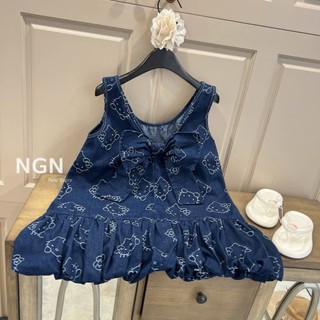 Váy hai dây bản lớn khoét lưng đính nơ lớn hoạ tiết dáng suông chân nhún xoè xinh tiểu thư cho nàng - BaoTrang.clothes