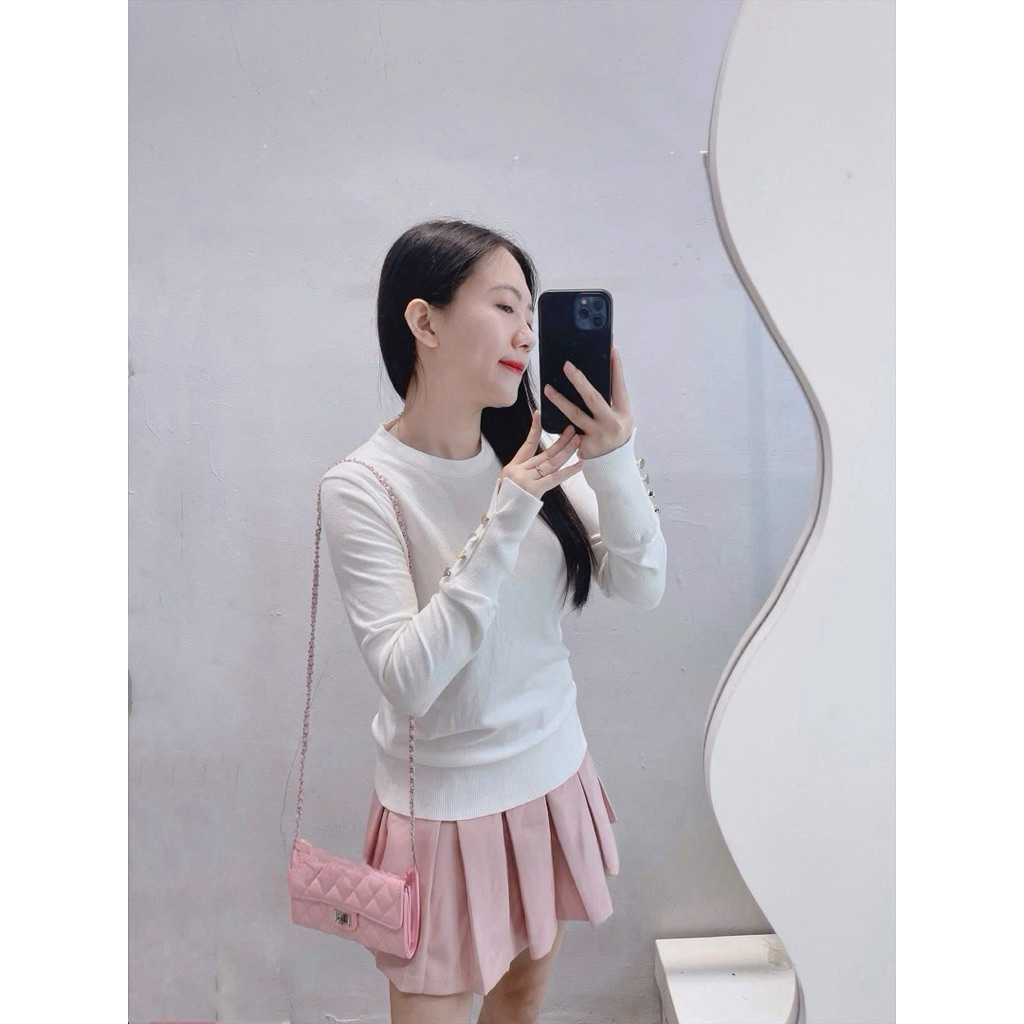 MỚI 2025 Áo len nữ dài tay basic khuy tay thanh lịch form ôm co giãn nhẹ mặc thu đông giữ ấm hot hit