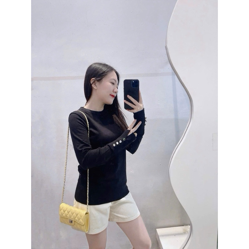 MỚI 2025 Áo len nữ dài tay basic khuy tay thanh lịch form ôm co giãn nhẹ mặc thu đông giữ ấm hot hit