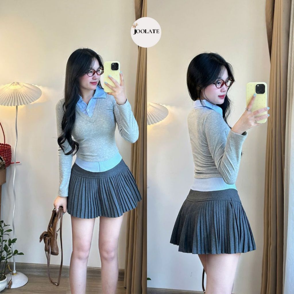Áo Thun Joolate Phối Cổ & Vạt Sơ Mi - Dáng Ôm Body, Áo Công Sở Thanh Lịch, Mặc Đi Học & Đi Làm 1118_P7k4