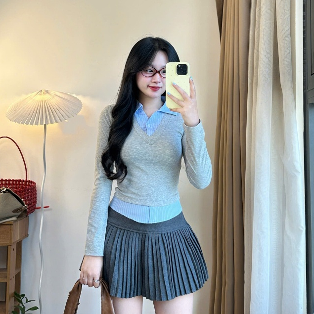 Áo Thun Joolate Phối Cổ & Vạt Sơ Mi - Dáng Ôm Body, Áo Công Sở Thanh Lịch, Mặc Đi Học & Đi Làm 1118_P7k4