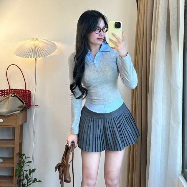 Áo Thun Joolate Phối Cổ & Vạt Sơ Mi - Dáng Ôm Body, Áo Công Sở Thanh Lịch, Mặc Đi Học & Đi Làm 1118_P7k4