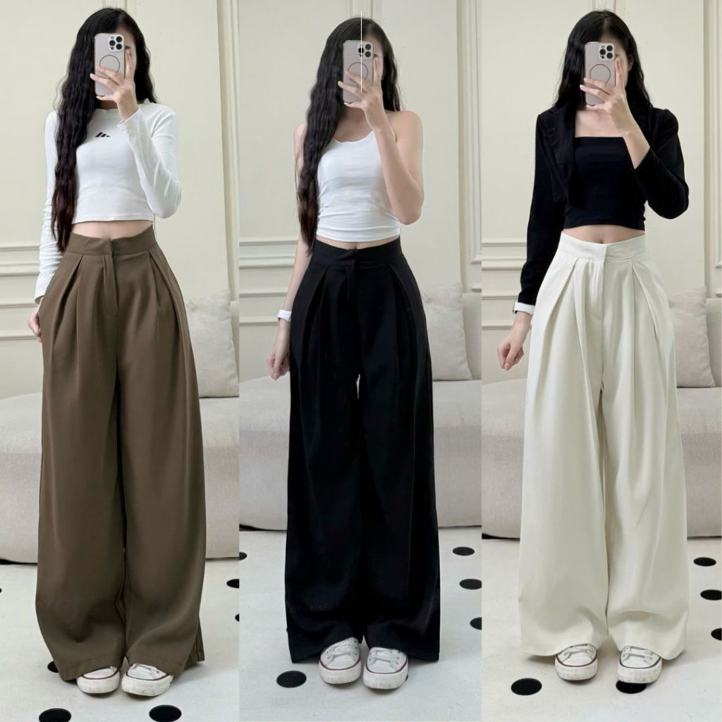 Quần tây ống rộng Joolate dáng suông culottes xếp ly chất GOLD tôn dáng 382 P13K12