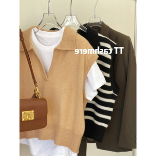 Áo len dệt kim cộc tay có cổ thiết kế cho mùa Thu, Đông, Xuân. (C5)