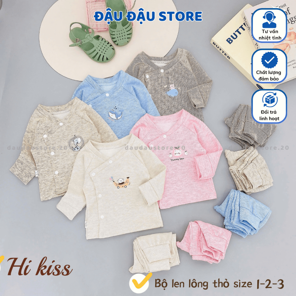 Set 3/5 Bộ Dài Tay Thu Đông Chất Len Lông Thỏ - Quần Đáp Mông Mềm Mại ấm áp cho bé sơ sinh 3-9kg BLEN00 Đậu Đậu Store