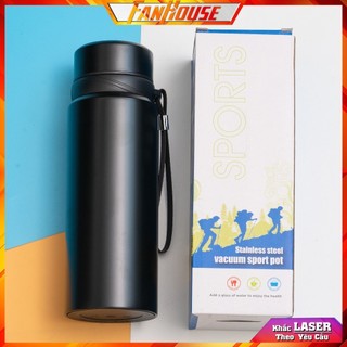 Bình giữ nhiệt Sport 800-1100ml bình nước thể thao 24h Fan House inox 304 có dây cầm, ngăn lọc trà