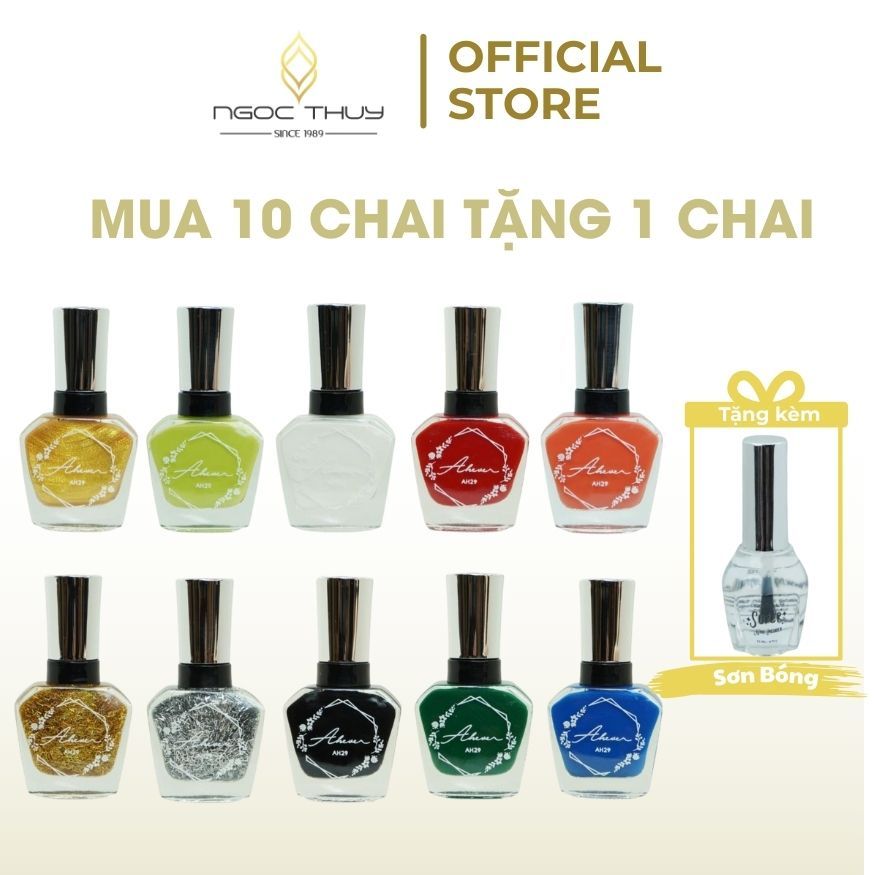 COMBO 10 CHAI SƠN THƯỜNG TẶNG 1 CHAI BÓNG ( TỔNG 11 CHAI) - Sơn Móng Tay Cao Cấp AH29 Nhiều Màu - Ngọc Thuỷ Nail