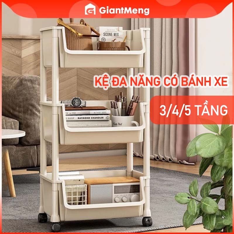 Kệ Đựng Đồ Đa Năng 3/4/5 Tầng Có Bánh Xe - Cho Nhà Bếp, Phòng Tắm, Phòng Khách, Học Sinh, Spa