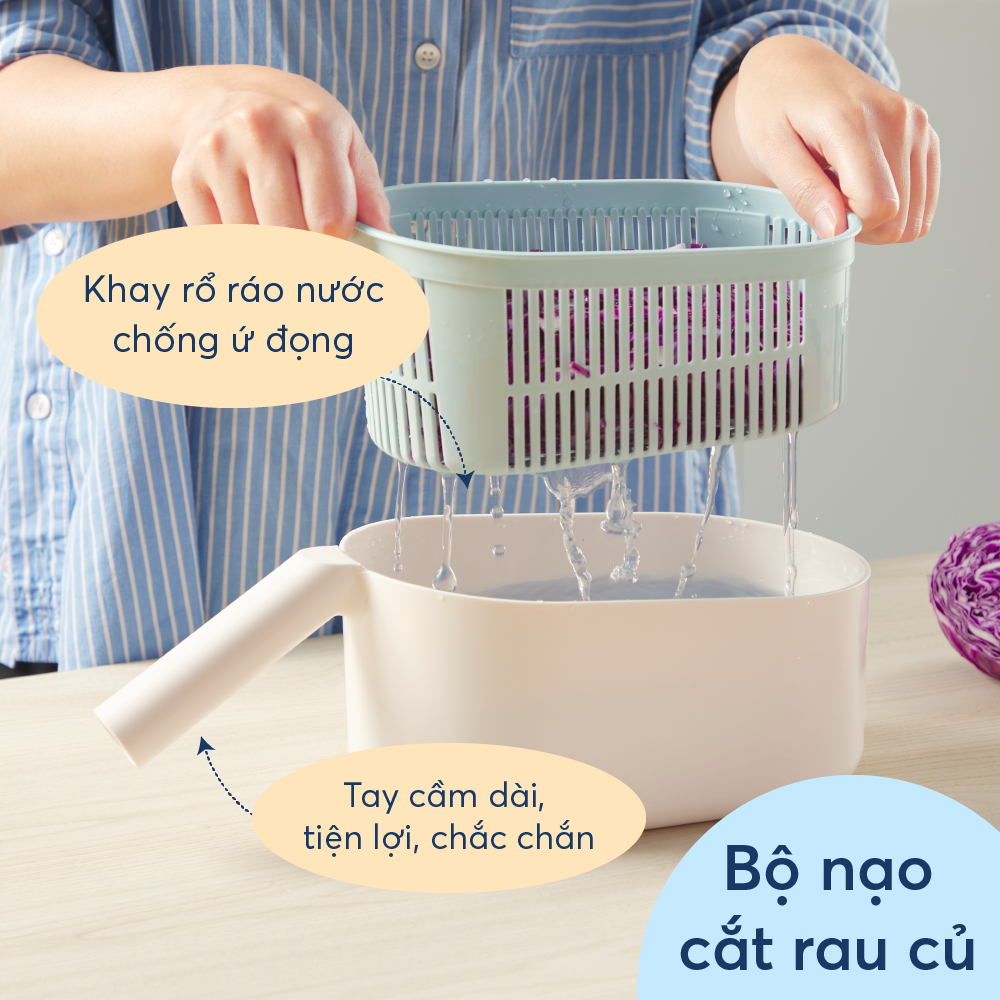 Bộ 7 dụng cụ bào rau củ INOCHI. Chất liệu nhựa PP chịu nhiệt, không mùi. Dao cầm tay tiện dụng