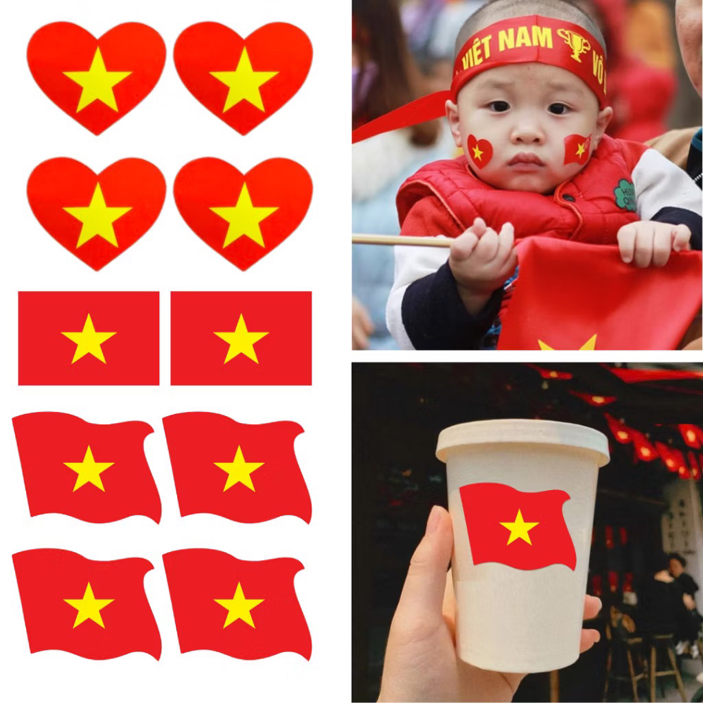 Giảm giá 90% Sticker Cờ Việt Nam Dán Má,Ly Trà Sữa,Set (56 Tem) Decal Cờ Tổ Quốc Việt Nam Hàng tôi yêu VN