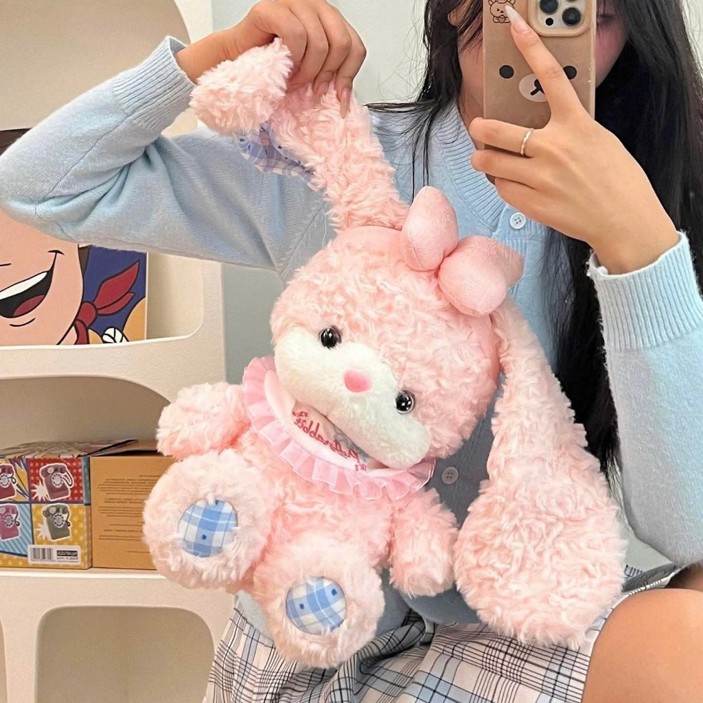 Bộ Đôi Gấu Bông Thỏ Hồng Và Gấu Teddy Nâu Lông Xù Mắt Sao Dễ Thương Làm Quà Tặng Sinh Nhật Cho Bạn Gái, Cho Bé