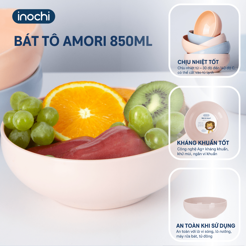 Chén nhựa/bát nhựa ăn dặm inochi cho trẻ em, chịu nhiệt an toàn sức khỏe - Giao màu ngẫu nhiên