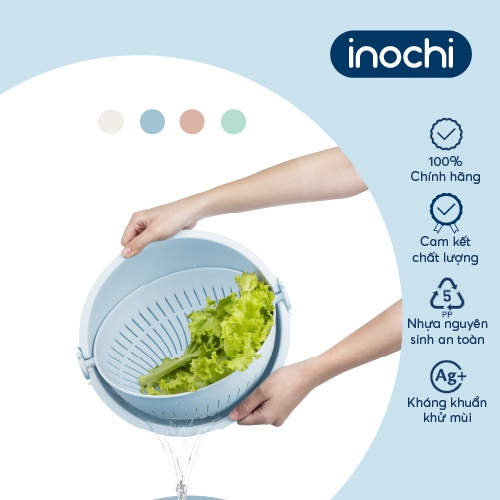 Bộ thau rổ xoay đa năng INOCHI chịu nhiệt 28cm, có thể tháo rời. GIAO MÀU NGẪU NHIÊN