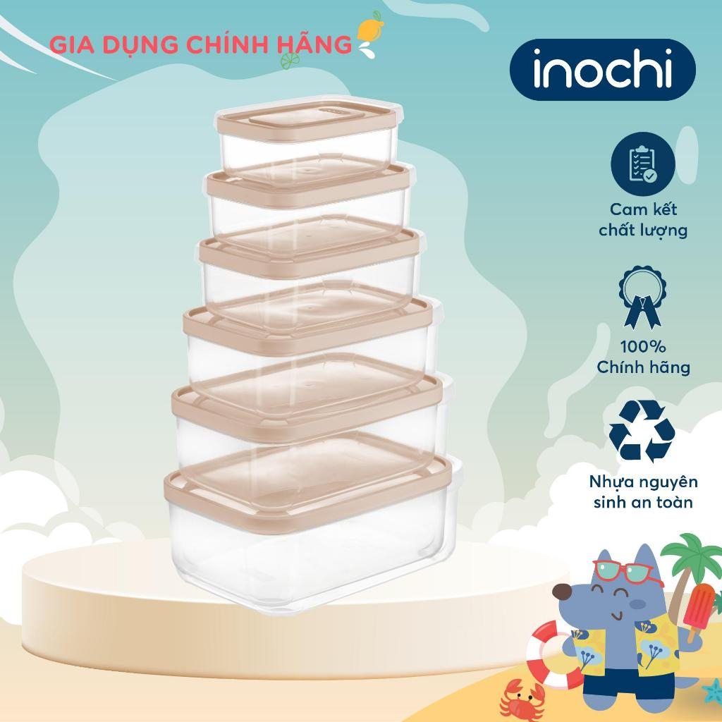 Bộ 6 hộp nhựa đựng thực phẩm chữ nhật Inochi, đựng đồ ăn. GIAO MÀU NGẪU NHIÊN
