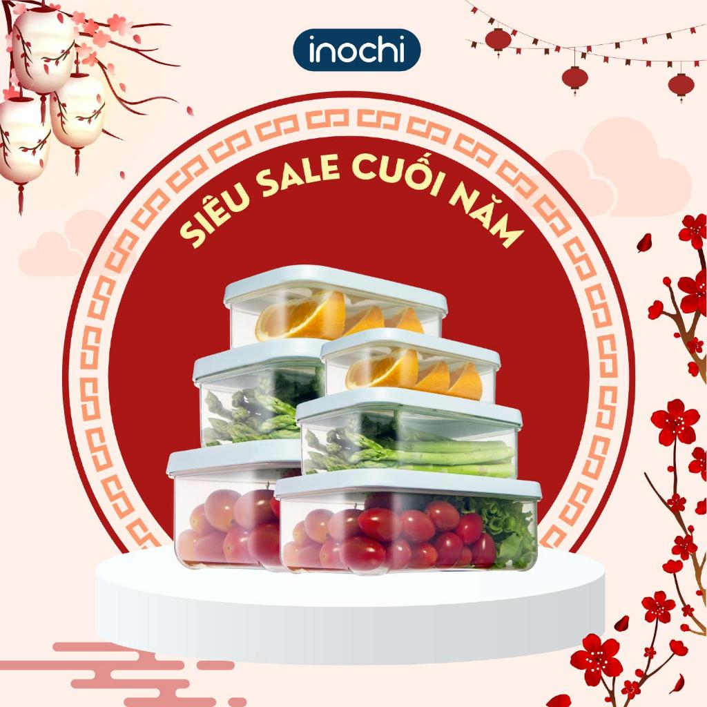 Bộ 6 hộp nhựa đựng thực phẩm chữ nhật Inochi, đựng đồ ăn. GIAO MÀU NGẪU NHIÊN