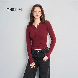 THEKIM Áo thun dài tay cổ tròn cúc ngực , chất liệu Rib Cloud 100% cotton vải dày mềm mịn T259