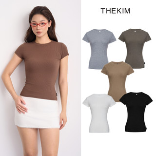 THEKIM Áo thun tăm ngắn tay cổ tròn , áo thun tăm trơn cộc tay A166 dáng thường