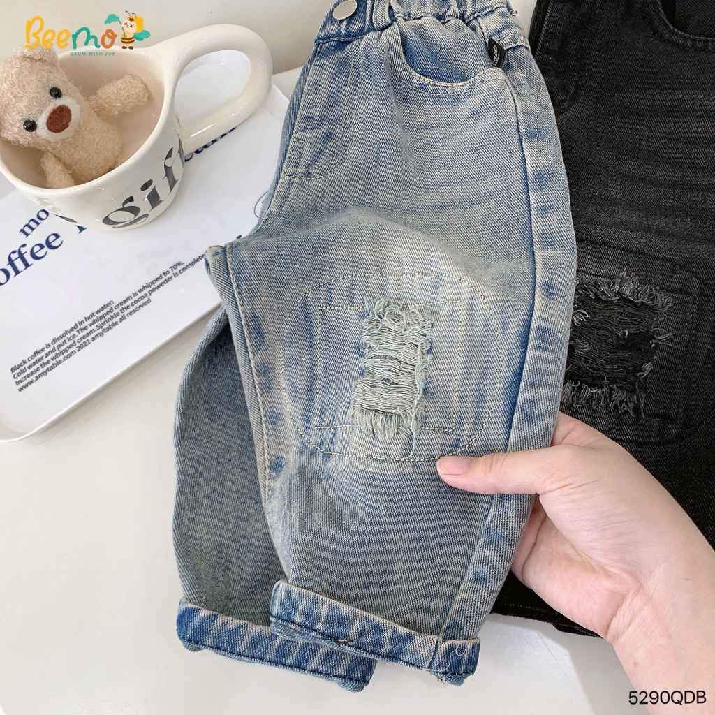 Quần jean dài rách gối Beemo thiết kế cạp chun thoải mái vận động cho bé trai 9-24kg