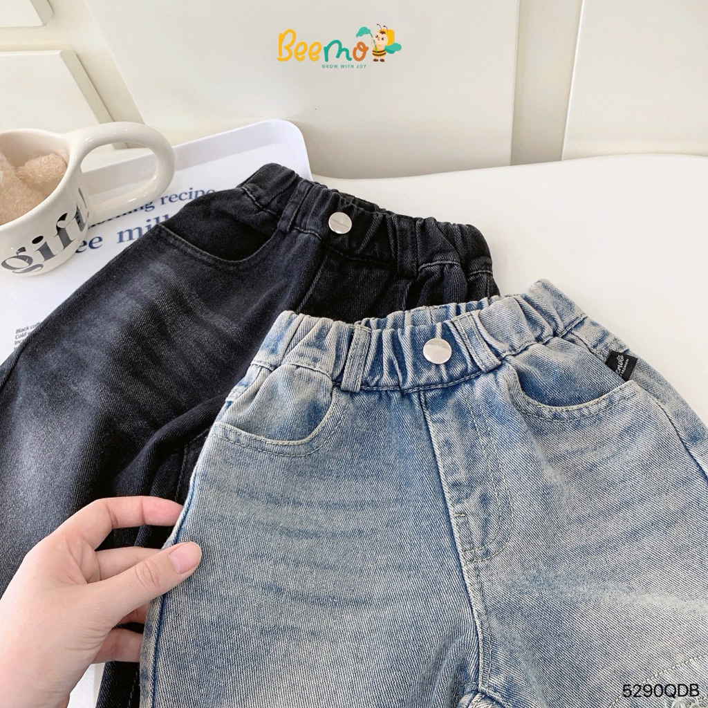 Quần jean dài rách gối Beemo thiết kế cạp chun thoải mái vận động cho bé trai 9-24kg