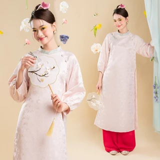 Tặng kèm hộp BLEUBIRD Áo dài gấm thêu họa tiết Điệp Hoa