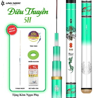 Cần Câu Đài Điêu Thuyền 5H Full Sơn Xanh Các Lóng Chuyên Rô Riếc Chép Chất Lượng Cao