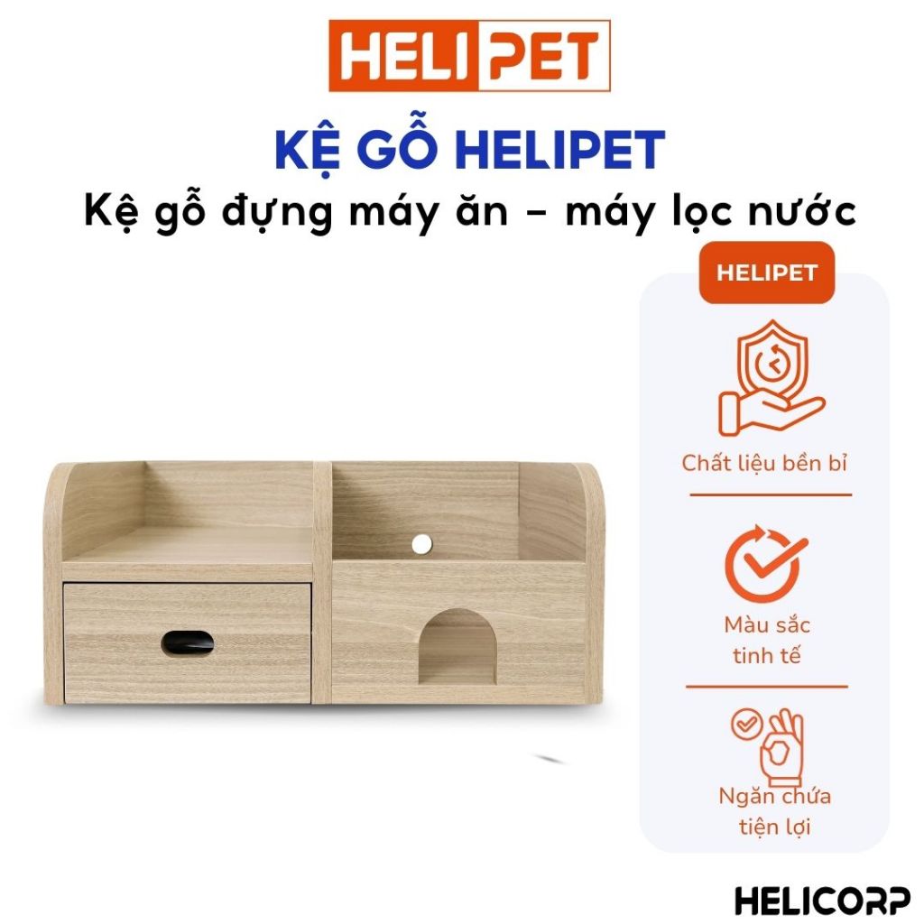 Kệ Gỗ Máy Ăn, Máy Lọc Nước Cho Chó Mèo HELIPET Chống Gù, Chống Trượt, An Toàn Cho Thú Cưng