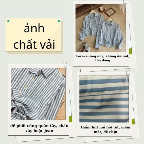 Áo sơ mi nữ kẻ sọc xanh trắng Jumito mặc mùa hè hàng hot trend 2024, áo nữ over size chất liệu cao cấp HCOM3079