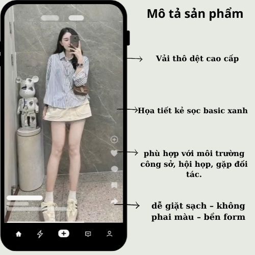 Áo sơ mi nữ kẻ sọc xanh trắng Jumito mặc mùa hè hàng hot trend 2024, áo nữ over size chất liệu cao cấp HCOM3079