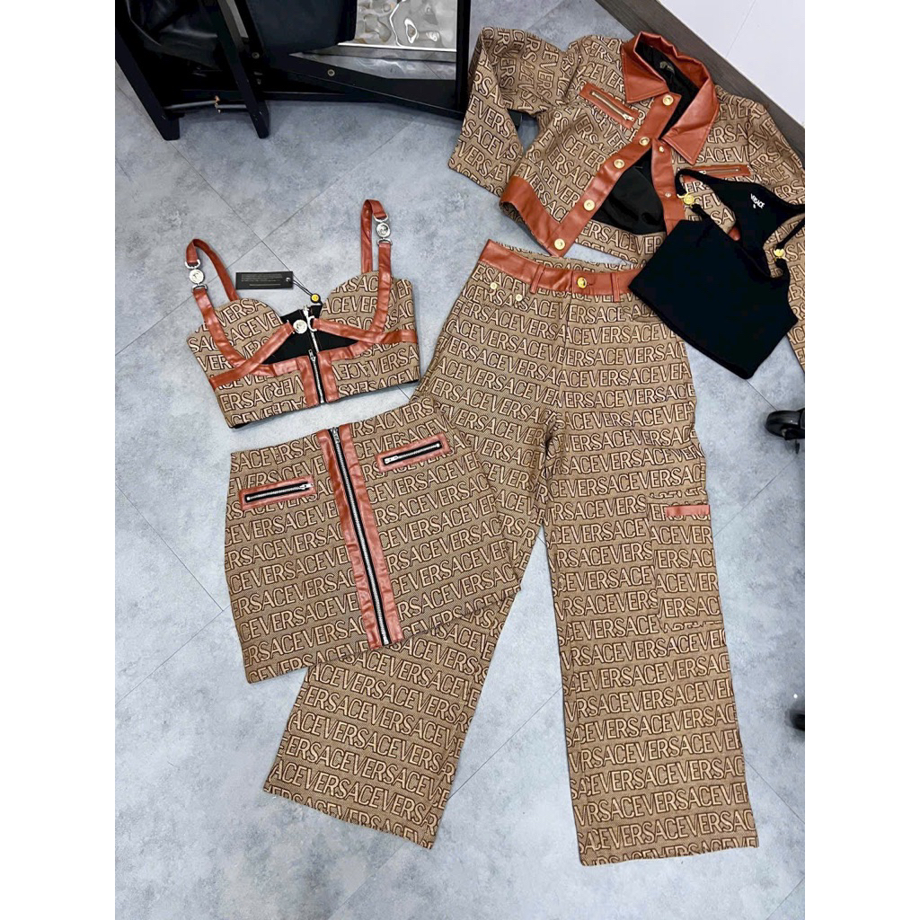set áo váy Versace màu nâu new