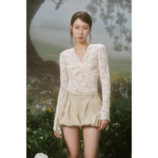 Quần short OLV bí kèm dây belt trẻ trung thanh lịch Beige Kaki High Waisted Belted Puff Shorts