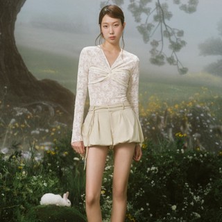 Quần short OLV bí kèm dây belt trẻ trung thanh lịch Beige Kaki High Waisted Belted Puff Shorts