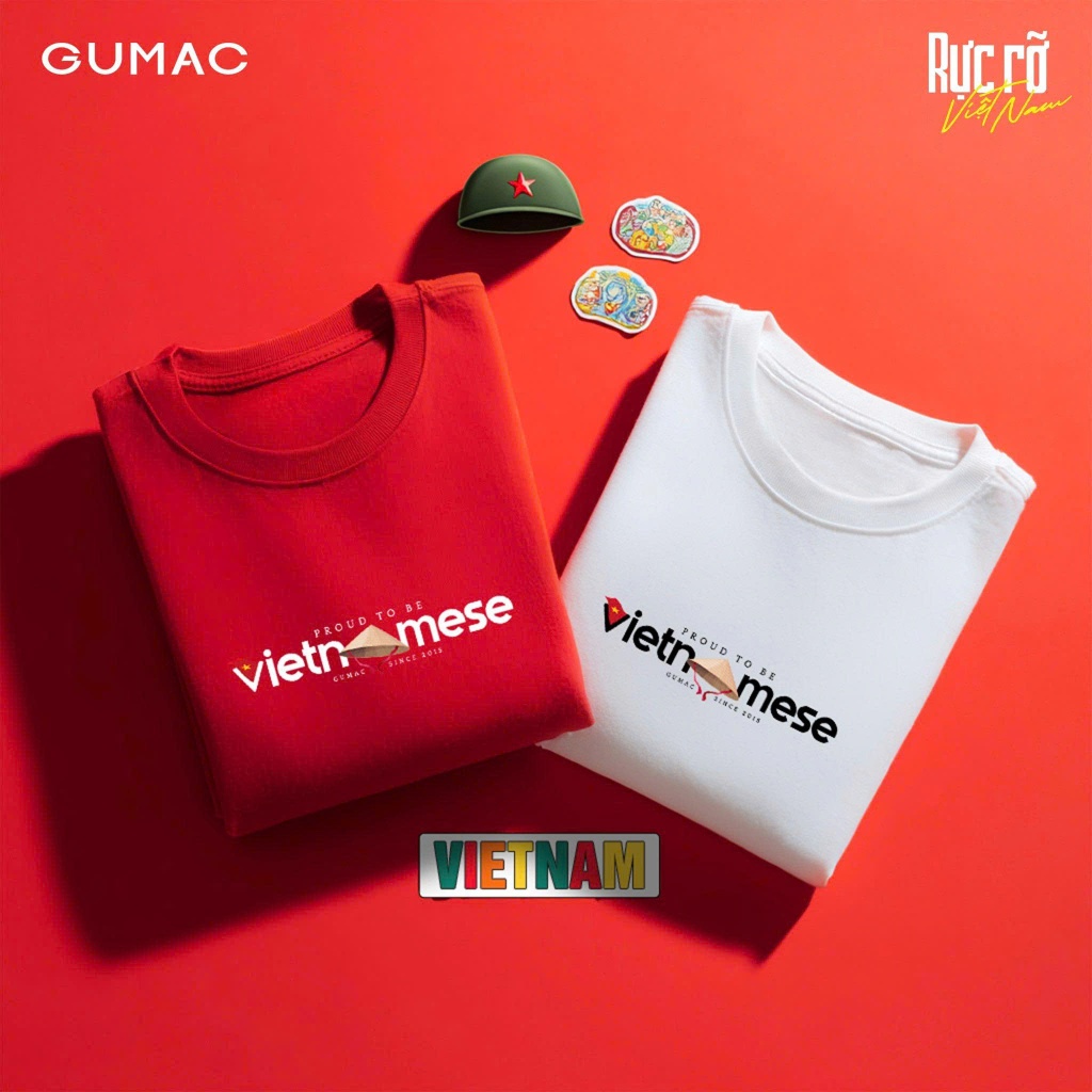 [QUÀ TẶNG] Áo thun PROUD TO BE - vietnam GUMACese form suông cơ bản tay ngắn  DPF09014