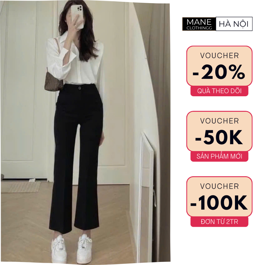 Quần Tây Nữ Cạp Cao Ống Đứng Dáng Suông Loe Nhẹ, Tôn Dáng Hack Chân Cho Nữ Nấm Lùn, Basic Hàn Quốc_055