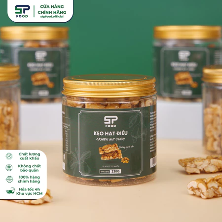 Kẹo Hạt Điều Cao Cấp STP FOOD 200G – Làm từ đường mạch nha – Ít ngọt, giòn thơm tự nhiên – snack kẹo ăn vặt healthy