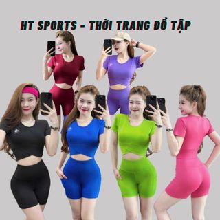 [Rẻ vô địch] Bộ tập aerobic áo croptop, quần đùi có túi chất thun lạnh co giãn tôn dáng