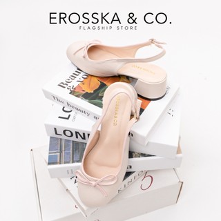 Erosska - Giày cao gót nữ mũi tròn phối nơ kiểu dáng dễ thương cao 5cm màu kem - EL054