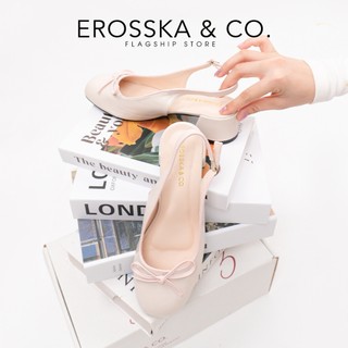 Erosska - Giày cao gót nữ mũi tròn phối nơ kiểu dáng dễ thương cao 5cm màu kem - EL054