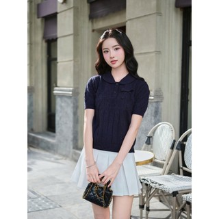 [DELIZ] Áo len ngắn tay cho nữ cổ sen đính nơ vặn thừng len thỏ cao cấp PL28