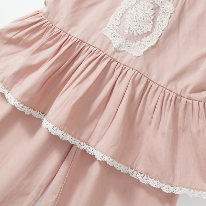 Set Đồ Bé Gái, Set Đồ Bộ Bé Gái Sang Chảnh Họa Tiết Phối Ren Chất Cotton Đũi Mềm Mại Thoáng Khí