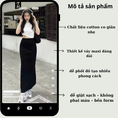Váy nữ maxi lưng cao co giãn thanh lịch Jumito, chân váy phong cách thời trang đơn giản thoải mái hcom2765