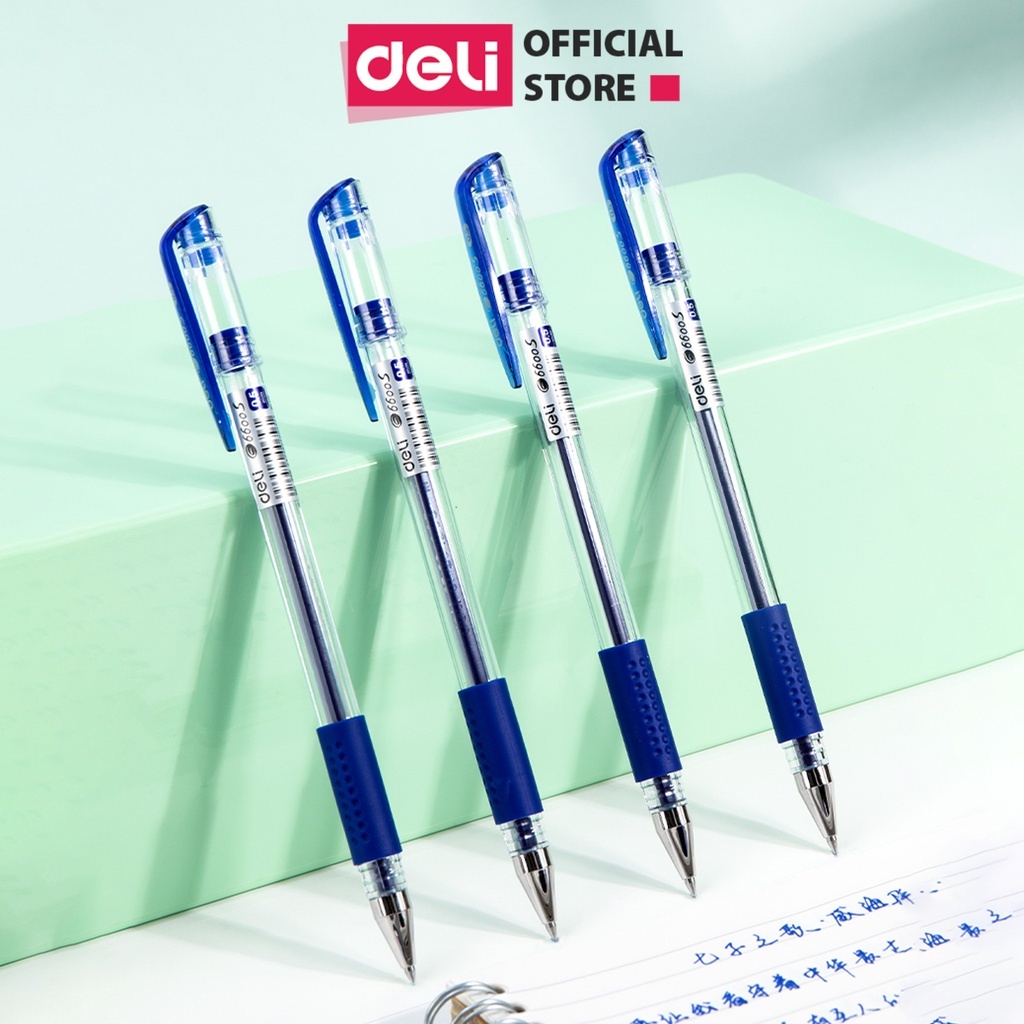Bút Gel Deli Nắp Đậy 0.5mm – Màu Xanh/Đỏ/Đen, Mực Trơn Mượt, Khô Nhanh, Văn Phòng