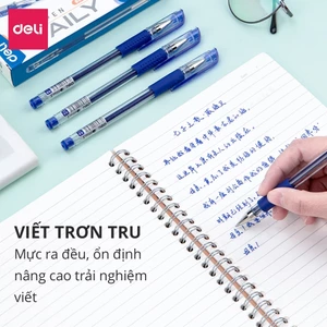 Bút Gel Deli Nắp Đậy 0.5mm – Màu Xanh/Đỏ/Đen, Mực Trơn Mượt, Khô Nhanh, Văn Phòng