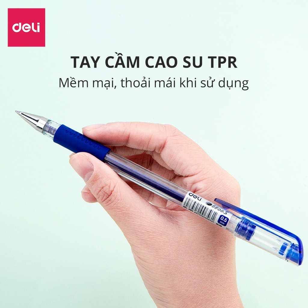 Bút Gel Deli Nắp Đậy 0.5mm – Màu Xanh/Đỏ/Đen, Mực Trơn Mượt, Khô Nhanh, Văn Phòng