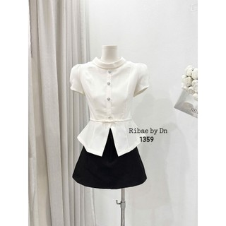 Áo sơ mi dáng peplum cổ đổ phối đai nơ ngang eo chất chéo ý siêu hack dáng