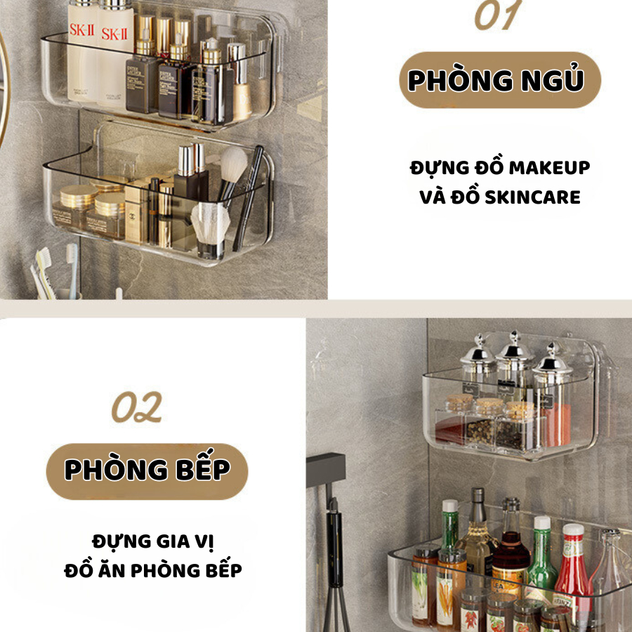 Giá Kệ Treo Tường Nhà Tắm ENODA HOME, Khay Trong Suốt Đựng Mỹ Phẩm Kèm Miếng Dán Chắc Chắn Chịu Lực Tốt GPT001
